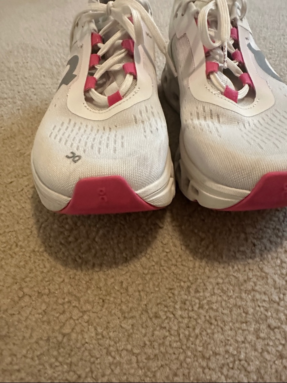 On Cloud Women's Running Shoes - White with Pink Accents - Picture 2 of 6